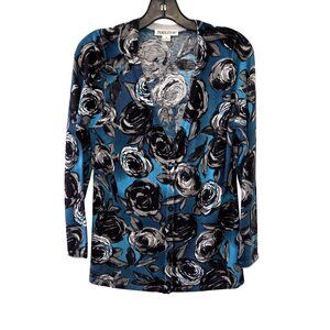 Pendleton Womens M Floral Print Silk/Cotton/Cashmere Cardigan Sweater 3988